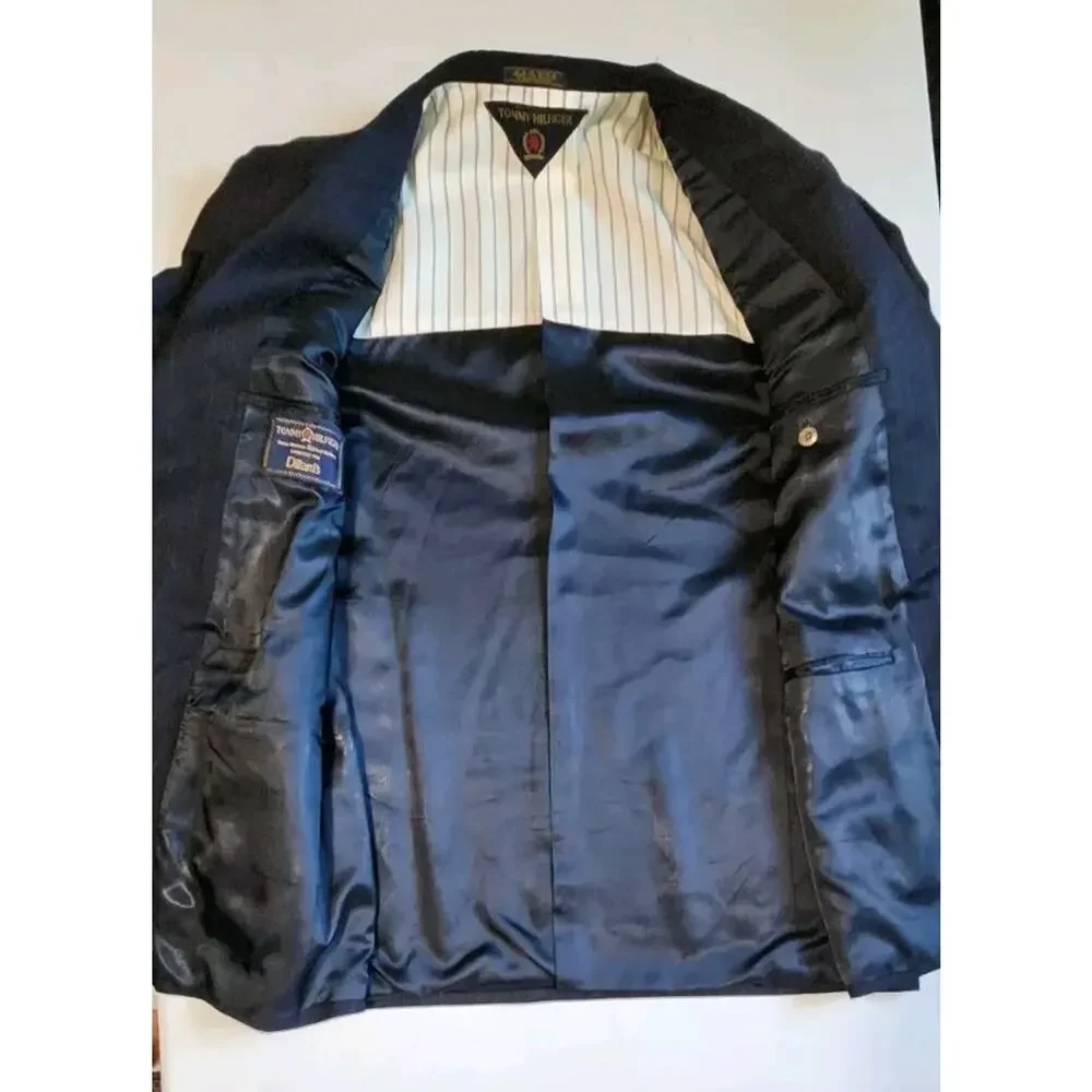 Vintage Tommy Hilfiger Men's Wool Sport Coat Navy Stripe Suit Jacket Made in USA
